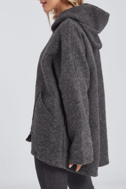 Oversized παλτό με τσέπες και κουκούλα γκρι