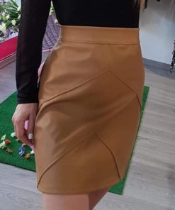 Mini φούστα με διακοσμητικές ραφές μπεζ