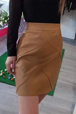 Mini φούστα με διακοσμητικές ραφές μπεζ